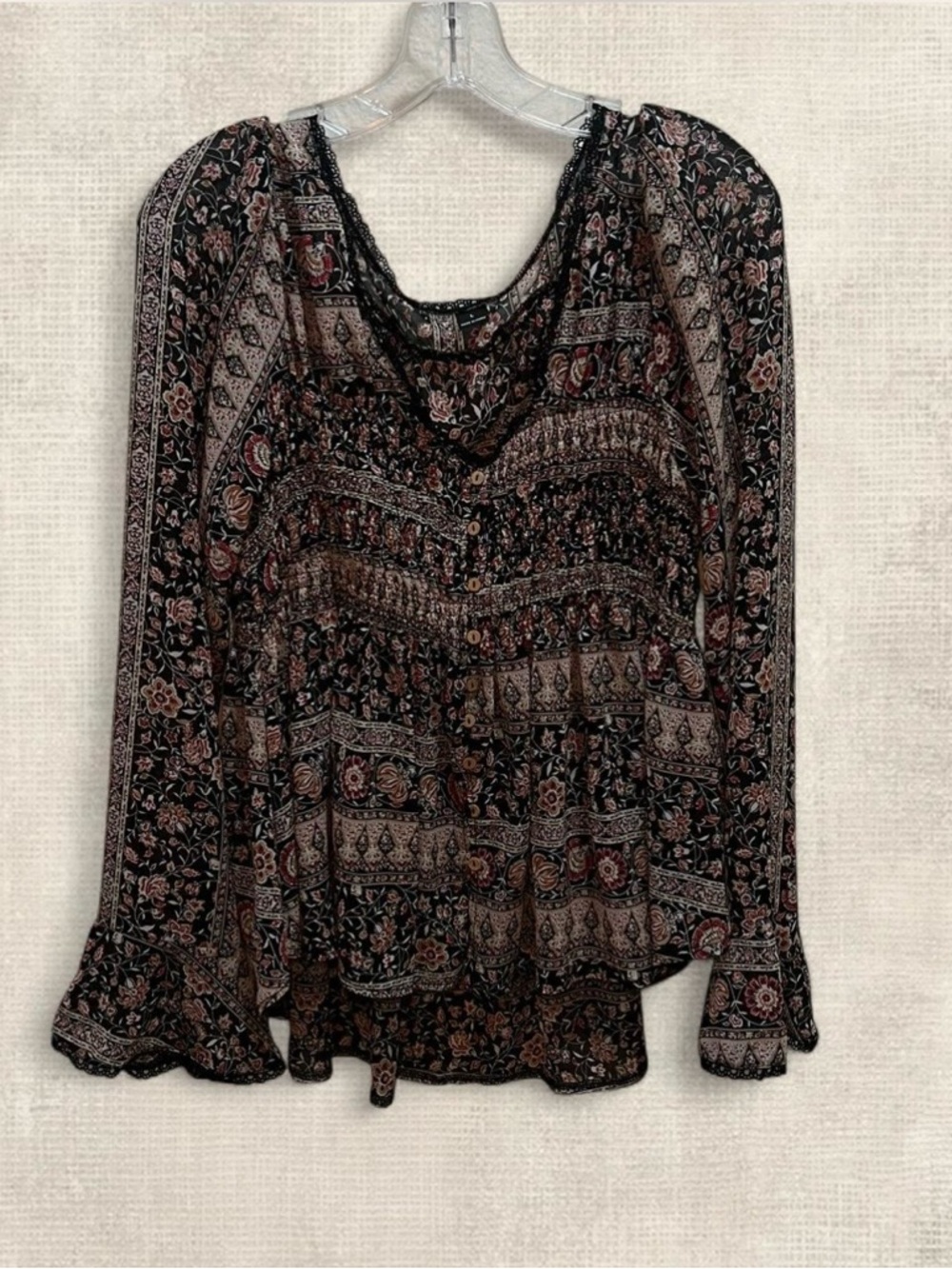 Boho Inspired Peasant Print Flowy Blouse